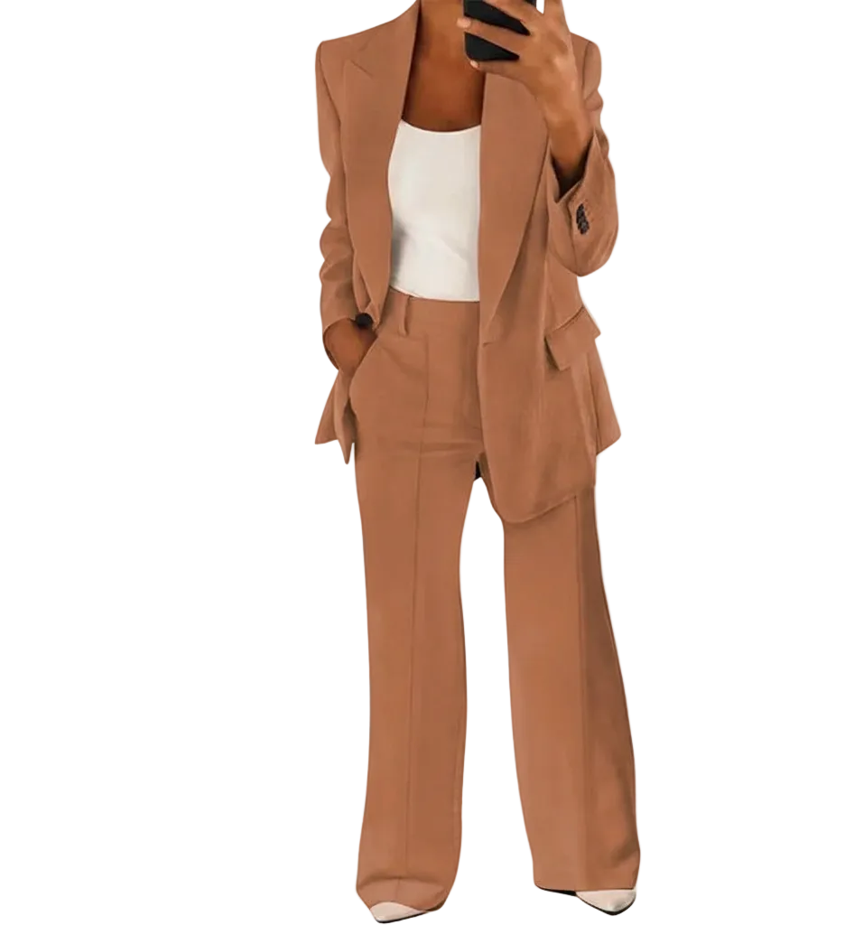Komplet Elena – Elegancki Garnitur Damski z Blazerem i Szerokimi Spodniami