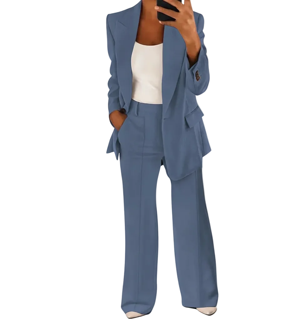 Komplet Elena – Elegancki Garnitur Damski z Blazerem i Szerokimi Spodniami
