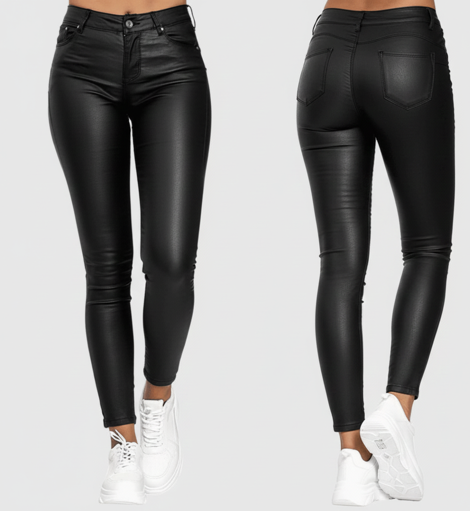 Spodnie Luna – Elastyczne Skinny z Efektem Skóry i Połyskiem
