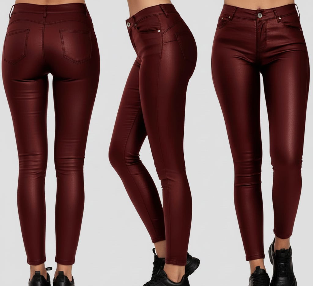 Spodnie Luna – Elastyczne Skinny z Efektem Skóry i Połyskiem