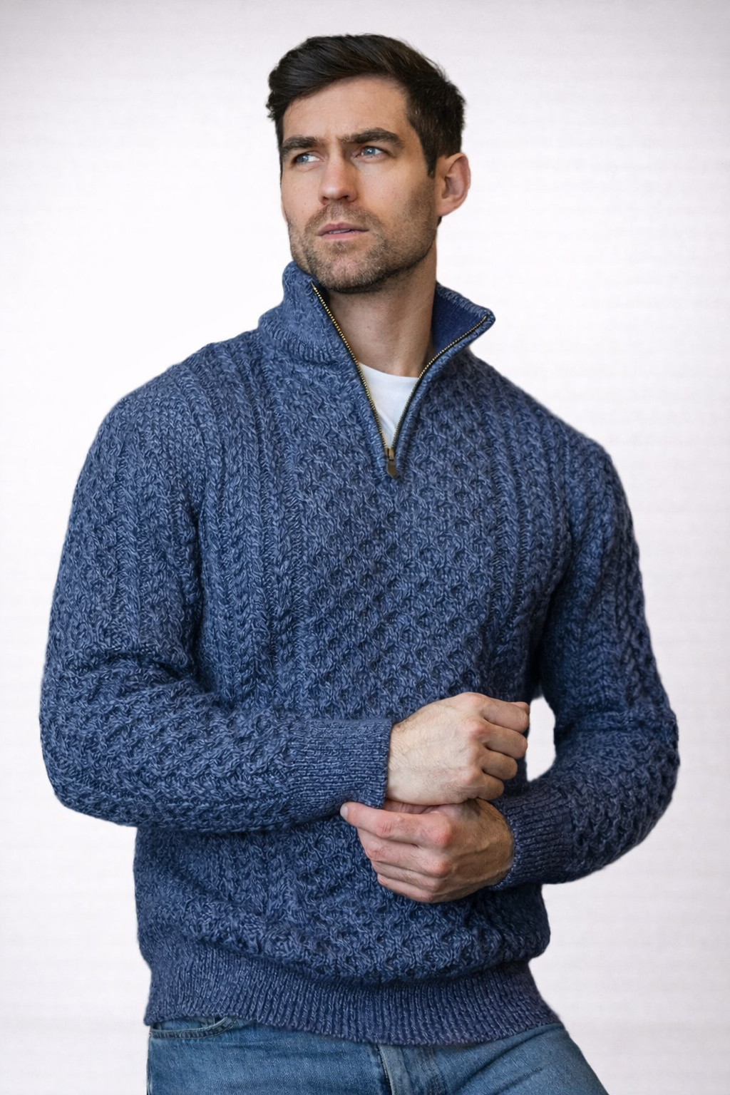 Męski Sweter z Zamkiem 1/2 – Klasyczny Dzianinowy Model Casual