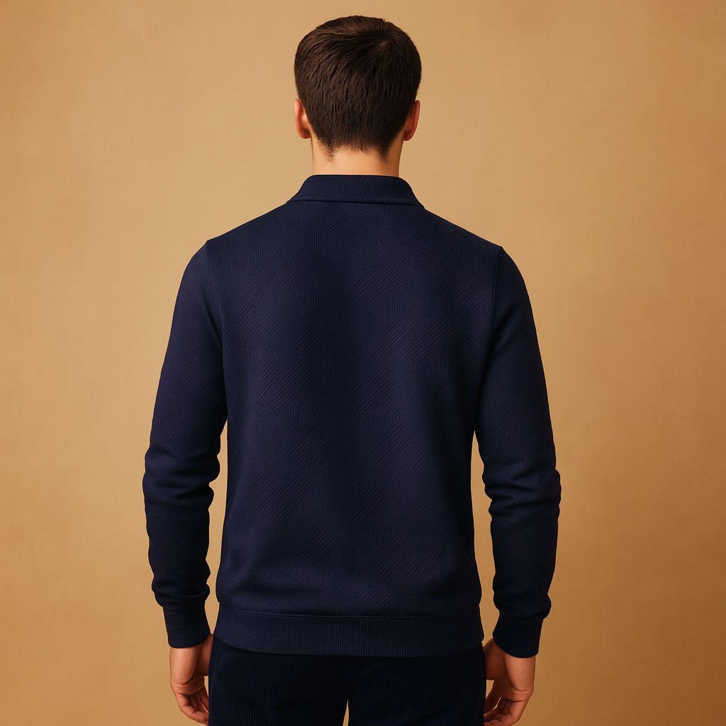 Matteo – Męski Sweter Polo z Zamkiem 1/4 i Nowoczesnym Wzorem