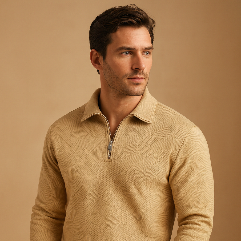 Matteo – Męski Sweter Polo z Zamkiem 1/4 i Nowoczesnym Wzorem