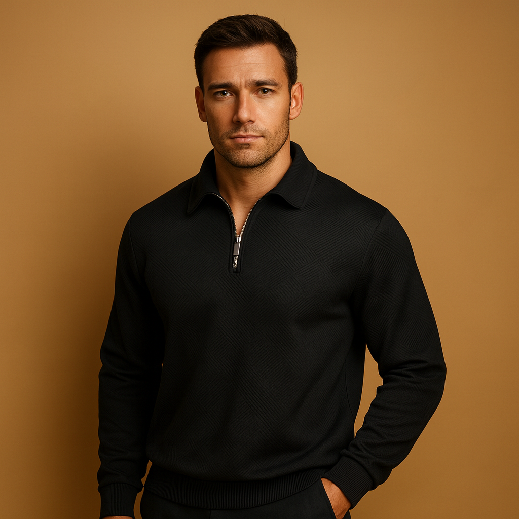 Matteo – Męski Sweter Polo z Zamkiem 1/4 i Nowoczesnym Wzorem
