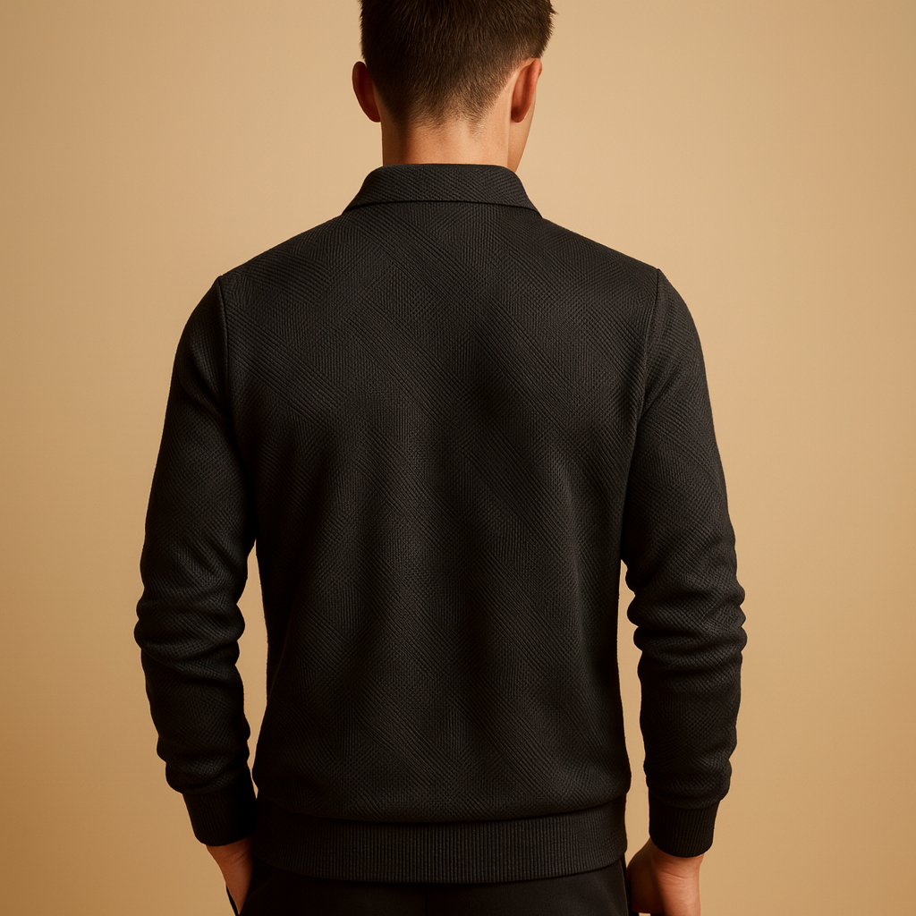Matteo – Męski Sweter Polo z Zamkiem 1/4 i Nowoczesnym Wzorem