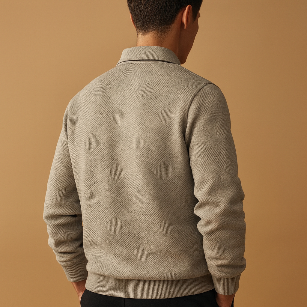 Matteo – Męski Sweter Polo z Zamkiem 1/4 i Nowoczesnym Wzorem