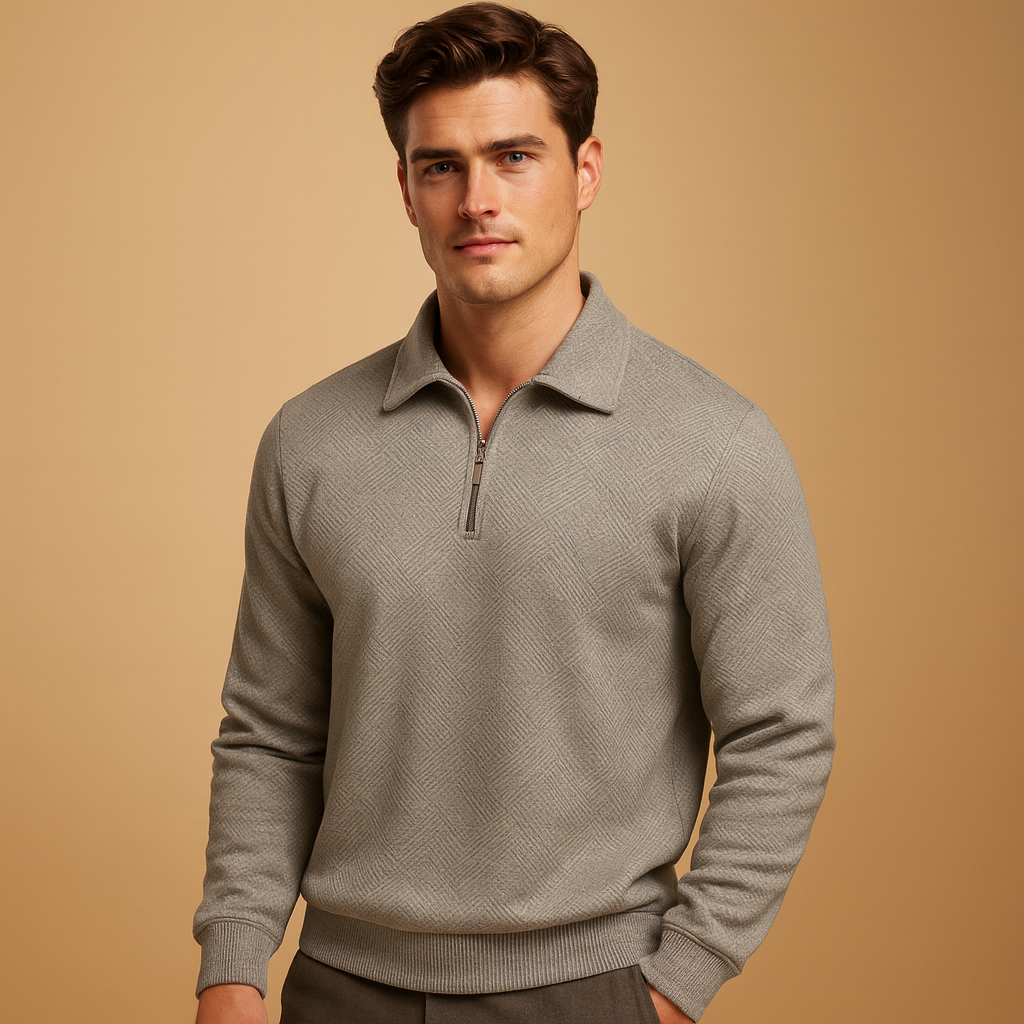 Matteo – Męski Sweter Polo z Zamkiem 1/4 i Nowoczesnym Wzorem